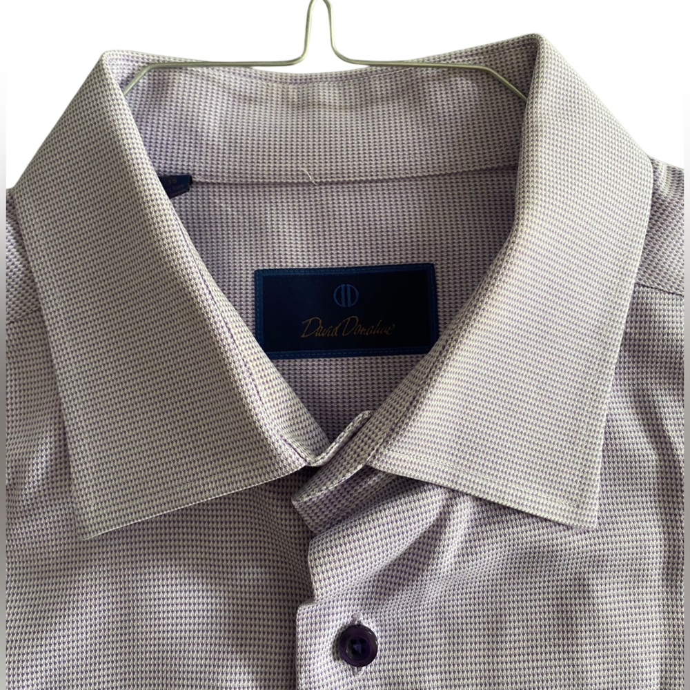 David Donahue Men's Ling Sleeve Button Down Shirt Purple Neck Size 18 & 34/35